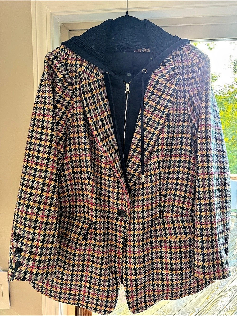 Anthropologie By Anthropologie Heritage Patchwork Blazer Hooded Houndstooth Vest